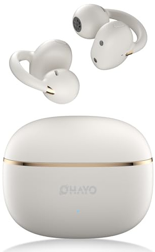 OHAYO Clip-On Open Ear Headphones A7 6.5H Playtime, 4.7g Ultra-Light - Bluetooth 5.4, 12mm Dual Drivers, IPX6 Sweatproof, White