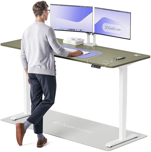 Desktronic HomePro Standing Desk – 200 x 80 cm Height Adjustable Desk with Electric Dual Motor, Touchscreen Controller & Integrated USB/USB-C, 3 Memory Presets