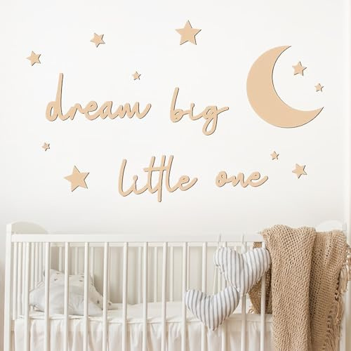 Holzbuchstaben für Wanddekoration,15 Stück Wandsticker,Wandtattoo,Dream Big Little One Wanddekoration,Dream Big Little One Holz Schriftzug,Home Wall Decor,für Schlafzimmer,Zuhause,Wohnzimmer