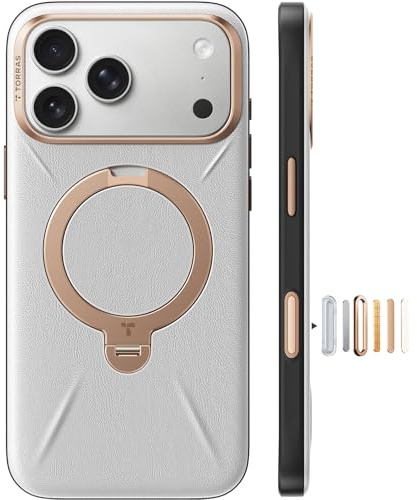 TORRAS 360° Ostand Q3 VegSkin for iPhone 17 Pro Max Case with Magsafe, 12FT Military Grade Protective | 360° Full-range Mount for iPhone 17 Pro Max cover with Camera Control & Stylish White