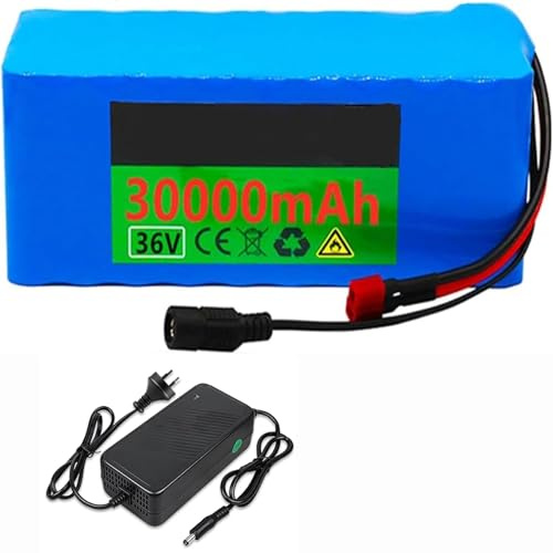 Batterie Pour Vélo Électrique 36V 30Ah, Batterie Lithium 36V 30AH 10S3P Avec Chargeur, Batterie Lithium 36V 30AH Pour Scooters Et Moteurs De 250W, 500W, 800W Et 1000W 36V 30Ah,XT60