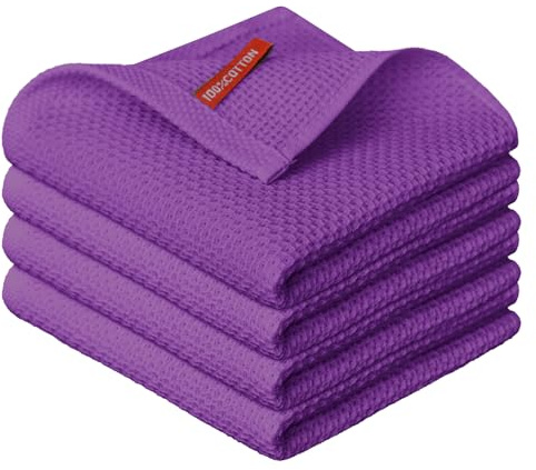 Artoid Mode Waffel Lila 100% Baumwolle Weiche Küchentücher Geschirrtücher, 4er Set 34x34 cm Waschbar Saugfähig Spüllappen Reinigung Küchen
