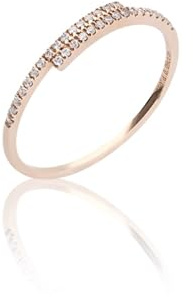 Anello da donna in oro bianco, anello di fidanzamento da donna, anello di fidanzamento con semplici diamanti rotondi a fila 0,09 ct, 62 (19.7), Oro rosa 18 K, Diamante
