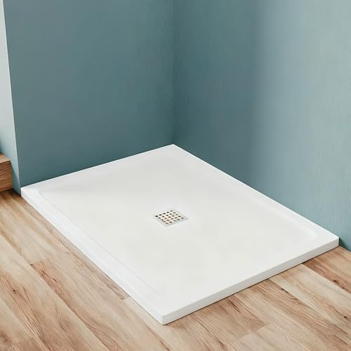 SUNXURY SMC Duschwanne 120x80 cm, Flach Duschwanne Anti-Rutsch Duschtasse inkl. Edelstahl Abdeckung Rechteckige Duschwanne Schnelle Entwässerung