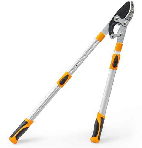 Toemics Teleskop Amboss Astschere 80–103 cm SK5 Stahlklinge und Antihaftbeschichtung, Profi Teleskop Astschneider für Äste bis 50 mm, leichte Aluminium-Gartenschere für Bäume & Hecken