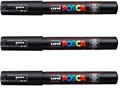 Posca PC-1M von Uni-Ball - Vollständige Palette von 22 Farben erhältlich! [3er-Packung] Schwarz