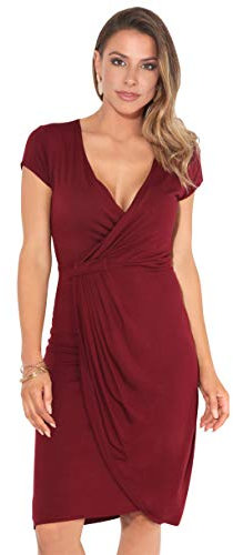 KRISP Cap Sleeve Jersey Wrap Bodycon Midi Dress, 8, Wine, 6678-WIN-08