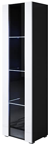 MB Muebles Bonitos | Vitrinenschrank Luke V5 | Breite 40 x Höhe 167 x Tiefe 29 cm | Glänzendes Melamin | Mit Standardfüße | Schwarz und Weiß