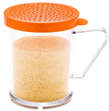 Restaurantware RW Base 10 Ounce Clear Plastic Dredge Spice Shaker 1 Reusable Dry Rub Shaker - Includes Rose Perforated Lid with Handle Clear Polycarbonate Spice Shaker for Any Seasoning