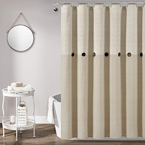 Lush Decor Rideau de Douche en Coton tissé et Lin Beige à Rayures Style Rustique (183 x 183 cm)