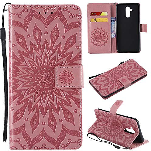 CHcase Cover per Huawei Mate 20 Lite Custodia di Pelle Case Flip Portafoglio Retro Libretto Magnetico Protettiva Non Graffi con Funzione Supporto Bumper Fiore Girasole per Huawei Mate 20 Lite -Rosa