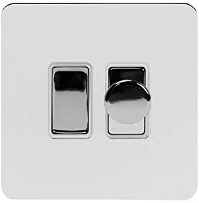 Soho Lighting Polished Chrome Flat Plate Dimmer and Rocker Switch Combo wht Ins Screwless (2 Way Switch & Trailing Dimmer)