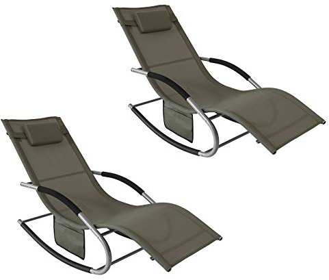 SoBuy Sonnenliege 2 Personen Liegestuhl Gartenliege wetterfest Schaukelstuhl mit Kopfkissen Schaukelliege Strandliege Outdoor Terrasse Balkon Camping bis 150 kg Braun Gartenmöbel OGS28-BRx2