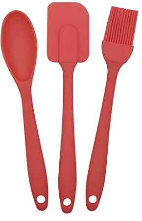 EUROXANTY Set utensilios de cocina | 3 piezas de cocina | Polipropileno y silicona | Libre de BPA | Resistencia al calor | Cuchara, pincel y espátula | ROJO