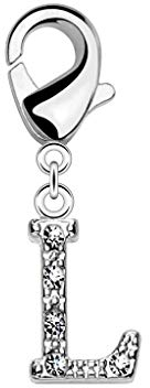 Paula & Fritz® Damen Charm-Anhänger Buchstabe L Zirkonia Silber 10-mm x 8-mm 316L Chirurgenstahl Bettelarmband Arm-Schmuck Hals-Ketten Fuß-Kettchen