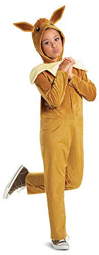 Eevee Pokemon Kinderkostüm, offizieller Pokemon Kapuzenpullover Overall mit Ohren, klassische Größe L (10-12)