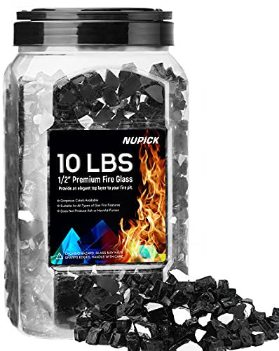 NUPICK 4,5 kg Feuerglas, 1/2 Zoll reflektierendes Feuerglas, passend mit Feuerstelle Glas und Kaminglas, schwarz