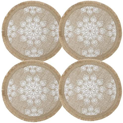 Creative Tops Hessian Jute Patterned Woven Placemats, White Leaf, Set of 4, 42cm Tagged