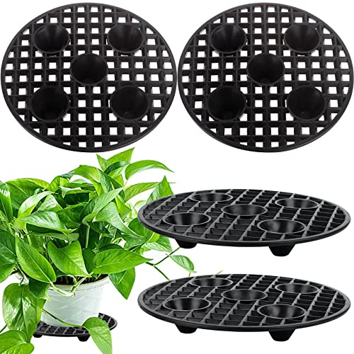 JiaUfmi 4-stückige Plant Level Pot Elevator, Heavy Duty Plant Stand, Schwarz, Kunststoff, 20 cm, für Indoor/Outdoor, Garden, Deck, Floor, Protector