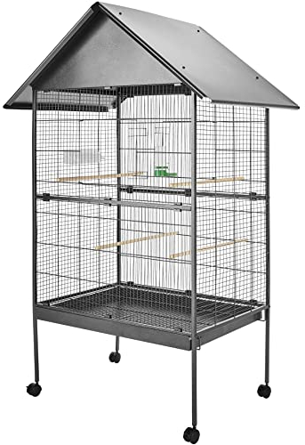 tectake Gabbia per Uccelli Voliera Grande, Acciaio Verniciato a Polveri, con Tetto, Antracite, Nuovo
