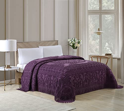 Beatrice Home Fashions Medaillon Chenille Tagesdecke, Doppelbett, Aubergine