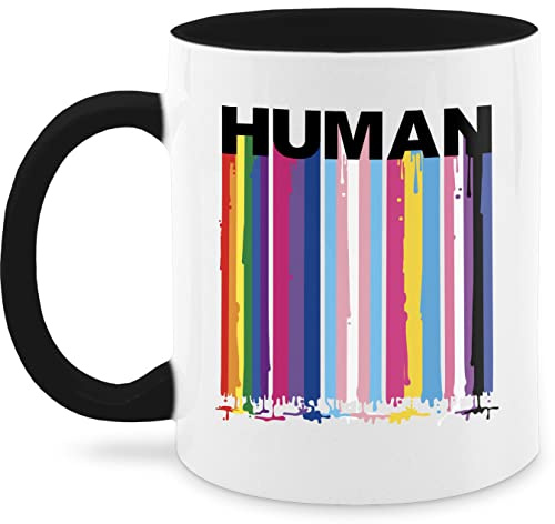 Tasse Tassen 325ml - Pride LGBTQ Flagge - HUMAN Blockschrift Regenbogen Farben Tropfen - 325 ml - Schwarz - gay lgbt flag kaffeetasse queer csd rainbow teetasse lesbian regenbogenfarben mug lqbtq
