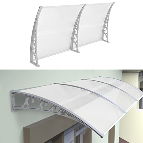 YIMING Auvent de Porte d'entrée, Longueur 300 cm (118,11''), Marquise de Porte et Fenêtres, Auvent de fenêtre en Polycarbonat, UV Protection, Pluie et Neige Protection (Gris-Blanc, 98×300×25 cm)