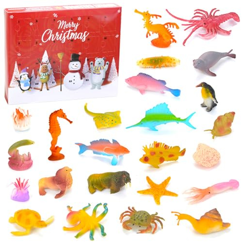 24Stück Meerestiere Adventskalender, Tiere Figuren Set Ocean Spielfiguren Spielzeug, Adventskalender Spielzeug 2026 Erwachsene für Meerestier Set Figuren Tierfigur kleine Tiere Plastiktiere Mini Tiere