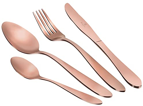 Berlinger Haus Rose Gold Satin Cubertería Dorada Mate Completa 24 Piezas Acero Inoxidable, Juego Cubiertos 6 Personas, Camping, Hoteles, Acabado Satinado, Diseño Moderno y Elegante, Oro Rosa
