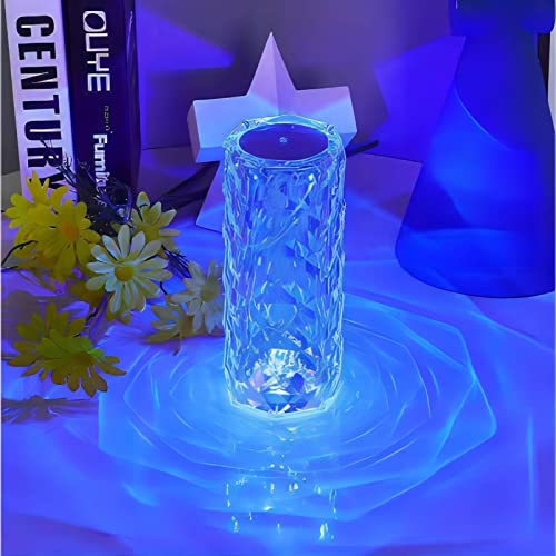 16 Color Changing Crystal Diamond Table Lamp Led Touch Night Light Romantic Rose Acrylic Bedside Lamp with USB Port for Kids Bedroom,Living Room,College Dorm,Party Christmas Decor(Remote&Touch)