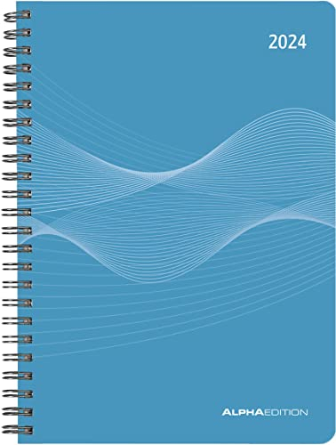 Wochenplaner PP-Einband blau 2024 - Büro-Kalender A5 - Cheftimer - blue - Ringbindung - 1 Woche 2 Seiten - 128 Seiten - Alpha Edition