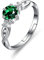 Bellitia Jewelry Damen Einfache Öffnen Verstellbare Ringe aus 925 Sterling Silber für Frauen Mädchen, Ring Damen Edelstein Verlobung mit 0.7ct Smaragd