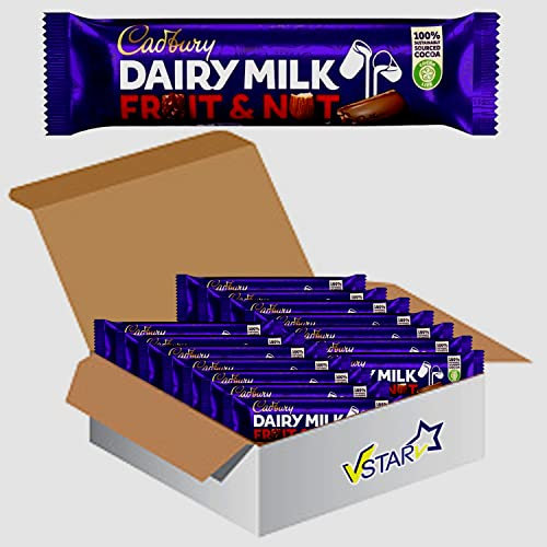 VSTAR All Chocolate Bars Collection (Cadbury Dairy Milk Fruit & Nut Bar 49g, Half Box), 1.0 count