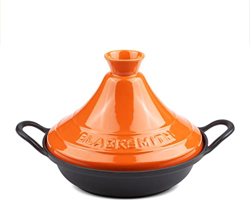 FCSHFC Pentola per tajine in ghisa Smaltata con Manico e Coperchio, casseruola per stufato in Ceramica per tajine marocchina, Cottura lenta, Adatta all'induzione(Arancia)
