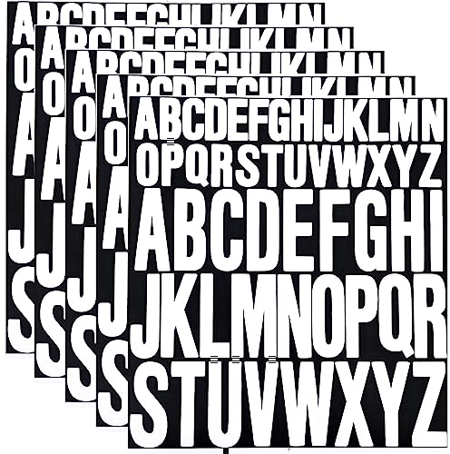 5 Sheet Capital Letter Stickers, 1 Inch 2 Inch Waterproof Vinyl Alphabet Stickers Self Adhesive Letters Stick On Letters for Crafts DIY Poster Window Mailboxes (White)
