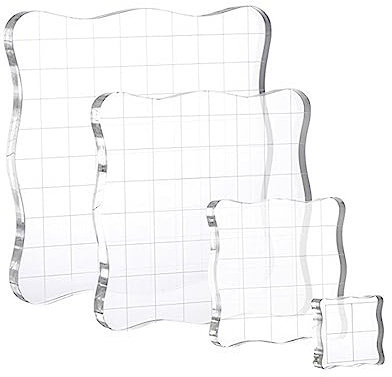 4 Pieces Clear Stamp Blocks, Acrylic Stamp Blocks, Transparent Stamping Blocks, Clear Acrylic Stamps, Stamping Blocks Tools with Grid Lines for Scrapbooking Crafts Making, DIY Ornaments