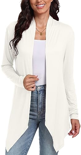 DEARCASE Cardigan Avvolgente Aperto sul Davanti Casual Manica Lunga Colore Solido Maglia Leggera Cardigan Maglioni Spolverino Copricostume da Spiaggia, Medium White