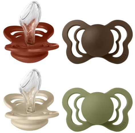 BIBS Couture Schnuller 4er-Pack, BPA-frei, Kiefergerechte Form. Silikon, Hergestellt in Dänemark, Größe 2 (6-18 Monate), Rust Mix