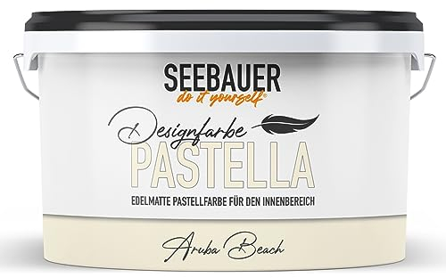 SEEBAUER diy Pastellfarbe PASTELLA Beige 2,5L (Aruba Beach) Edelmatte Wandfarbe Beige - Innenfarbe sehr hohe Deckkraft - Matt, Abwaschbar und Tropffrei