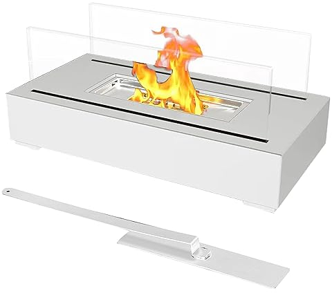 Ethanol Tischkamin, Tragbarer Bio Ethanol mit Glas Kamin Rechteckiger Bioethanol Tischkamin Deko Bio Ethanol Kamin (White)