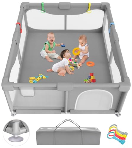 Parque Infantil Bebe 150x180cm, Versión Mejorada 2025, Centro de Actividades Interior con Base Antideslizante, Corralito Bebe para Juegos y Actividades, Fácil de Montar y Limpiar-Sin Tapete, Gris