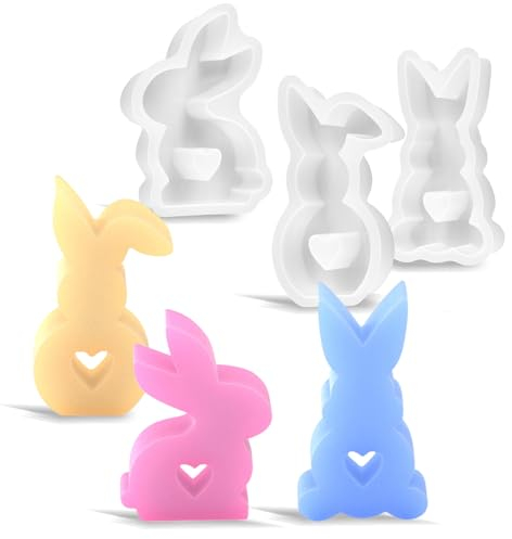 Slumou Silikonformen Hase 3 Stück, 3D Osterhase Silikonform mit Herzform, Hase Gießforme Silikon für Gips, Sojawachs Kerzen, Schokolade, Seife - Perfekt für kreative Handwerksenthusiasten