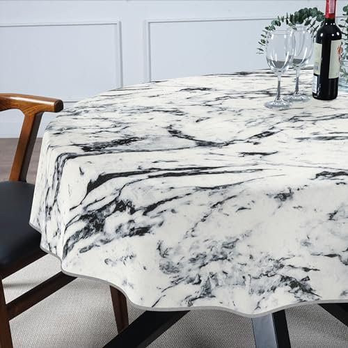 Tischdecke Stoff abwaschbar Tischtuch Tafeldecke pflegeleicht Lotuseffekt schmutz- & wasserabweisend für Indoor Outdoor Tischdecke Oval 220x140cm mit Saum (Eingefasst) Marmor Schwarz