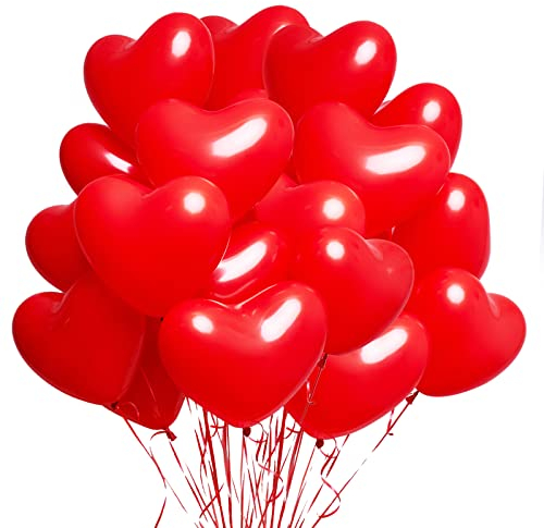 60 Herzluftballons Rot, XL Helium Herzluftballons, 12 Zoll Rot Herz Luftballons, Latex Ballons mit Herzform für Hochzeitsdeko Brautdusche Valentinstag Geburtstags Verlobung JGA Party Deko