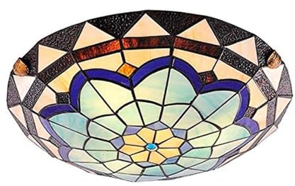 JUDU Retro Deckenleuchte Tiffany Stil Deckenlampe Handgefertigte Kunst Glas Lampenschirm Decken Beleuchtung E27 Leuchte für Wohnzimmer Schlafzimmer Esszimmer Korridor Badezimmer Balkon (L(40cm))