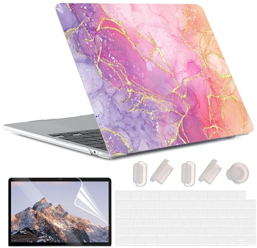 Yadiyeye Hülle für MacBook Air 13,6 Zoll M3 M2 2024-2022 Freisetzung A3113 A2681, [Hochauflösend Bedruckte Schale] Ultradünne Hartschale Schutzhülle Snap Case für Mac Air M2 13 Zoll- Rosa Marmor 16