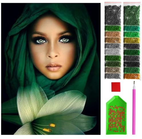 ARTULIO Diamond Painting Set – Frau mit Lilie - 30x40 cm – 5D Diamant Painting Bilder DIY, Diamond Painting Erwachsene