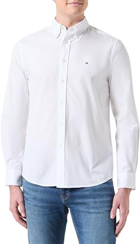 Tommy Hilfiger Core Flex Mw0mw39988-Camicia in Popeline Lisa, Camicia L/S, Bianco (Bianco), S da Uomo, Bianco (Bianco), S