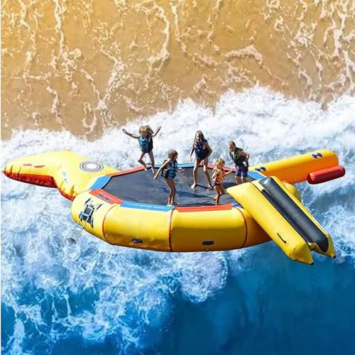Hlixzoy Inflatable Water Bouncer, Lake Trampoline with Slide And Rope Ladder, Portable Inflatable Water Trampoline, Lake Trampoline for Children And Adults in Swimming Pools, Lakes, Water Sports,13FT
