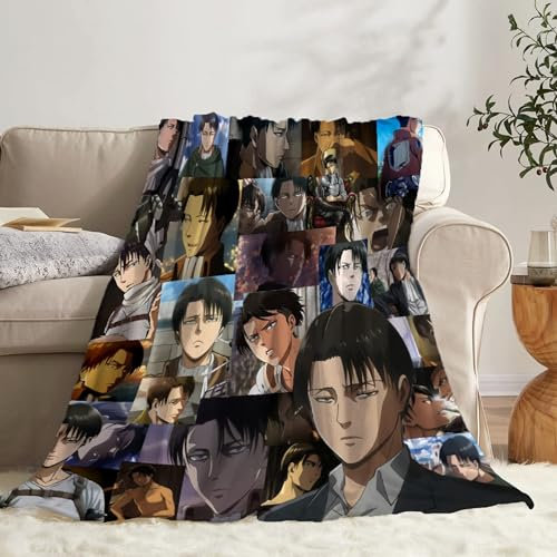 Attack-On-Titan Levi-Ackerman Decke, ultraweich, warm, Plüsch, weich, als Geschenk, leichte Flanelldecken für alle Jahreszeiten, Bett, Couch, Stuhl, Wohnzimmer, 127 x 101,6 cm, klein für Kinder